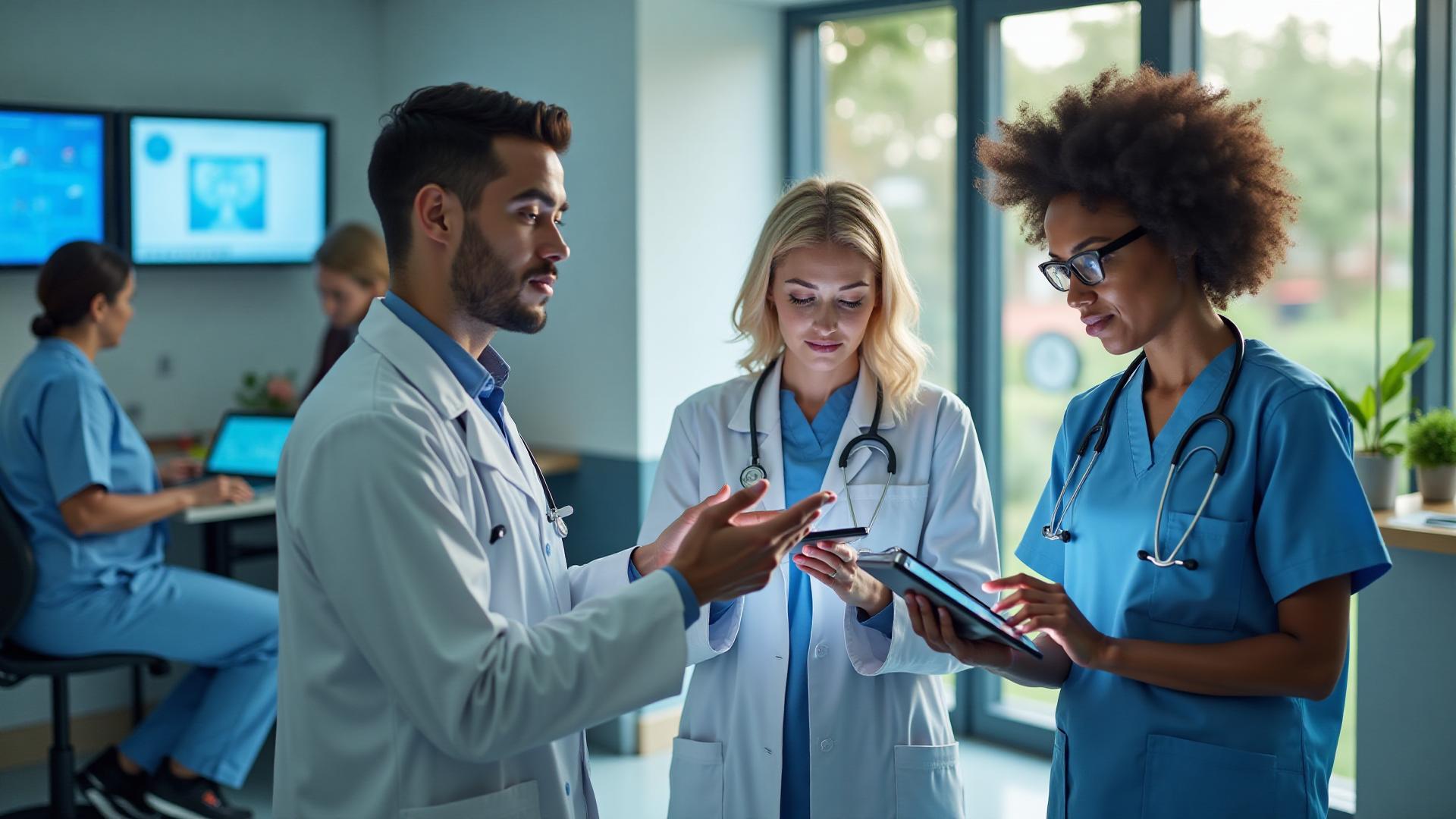 Healthcare professionals using digital learning platforms and medical education technology